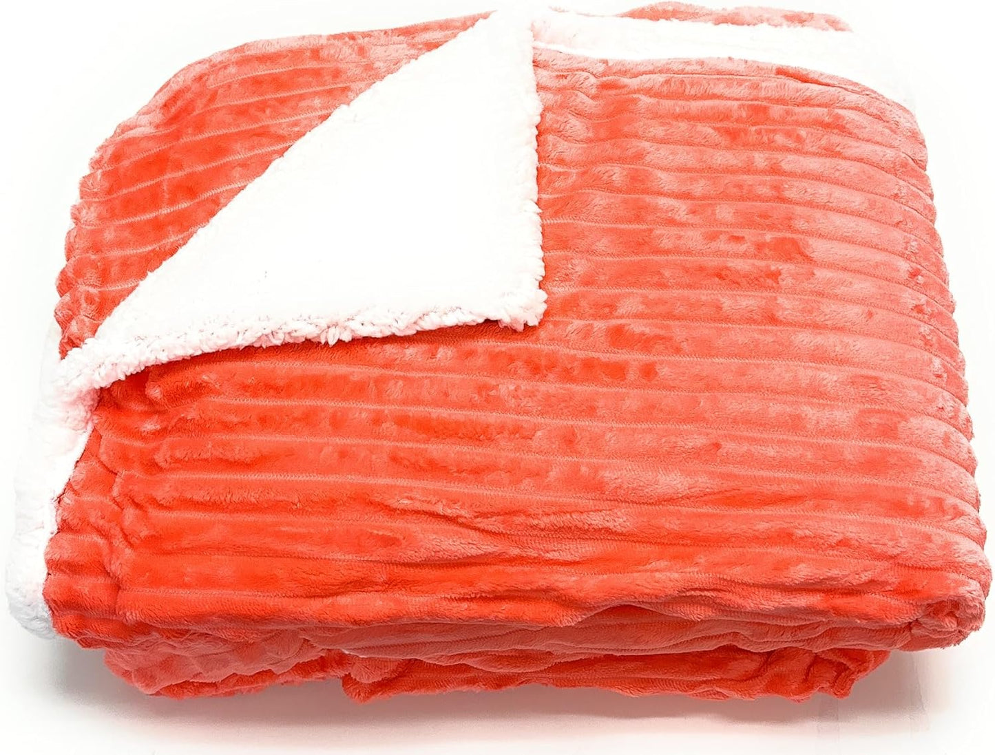 Mintra Home Sherpa Stripe Flannel Throw Blanket (Coral, 70in x 86in (Large))