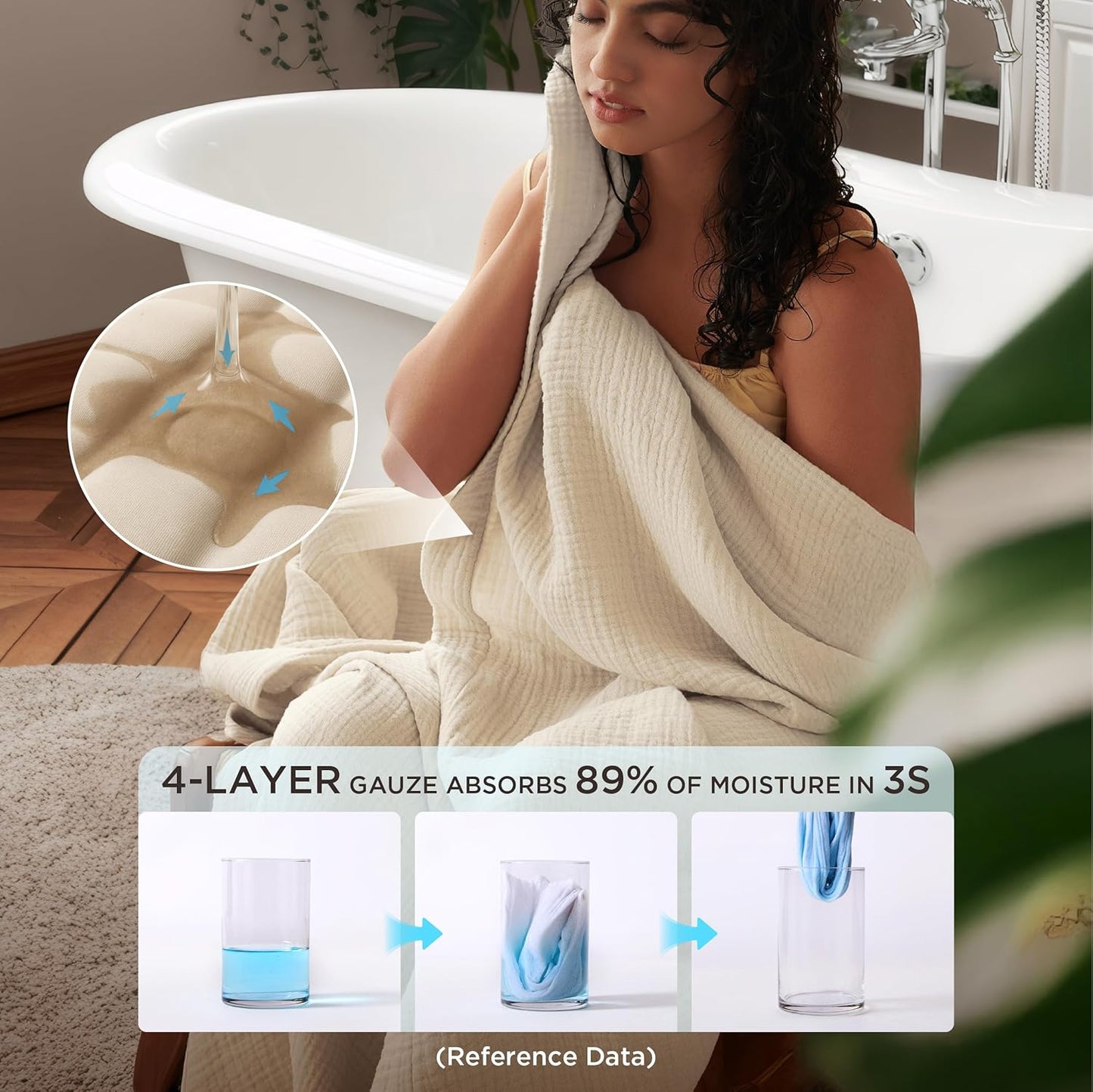 Bedsure 100% Cotton Muslin Throw Blanket Large 50x70 Inches - 4-Layer Breathable and Lightweight Thin Soft Summer Gauze Muslin Blankets for Adults, Linen Beige, Boho Cotton Throw for Couch