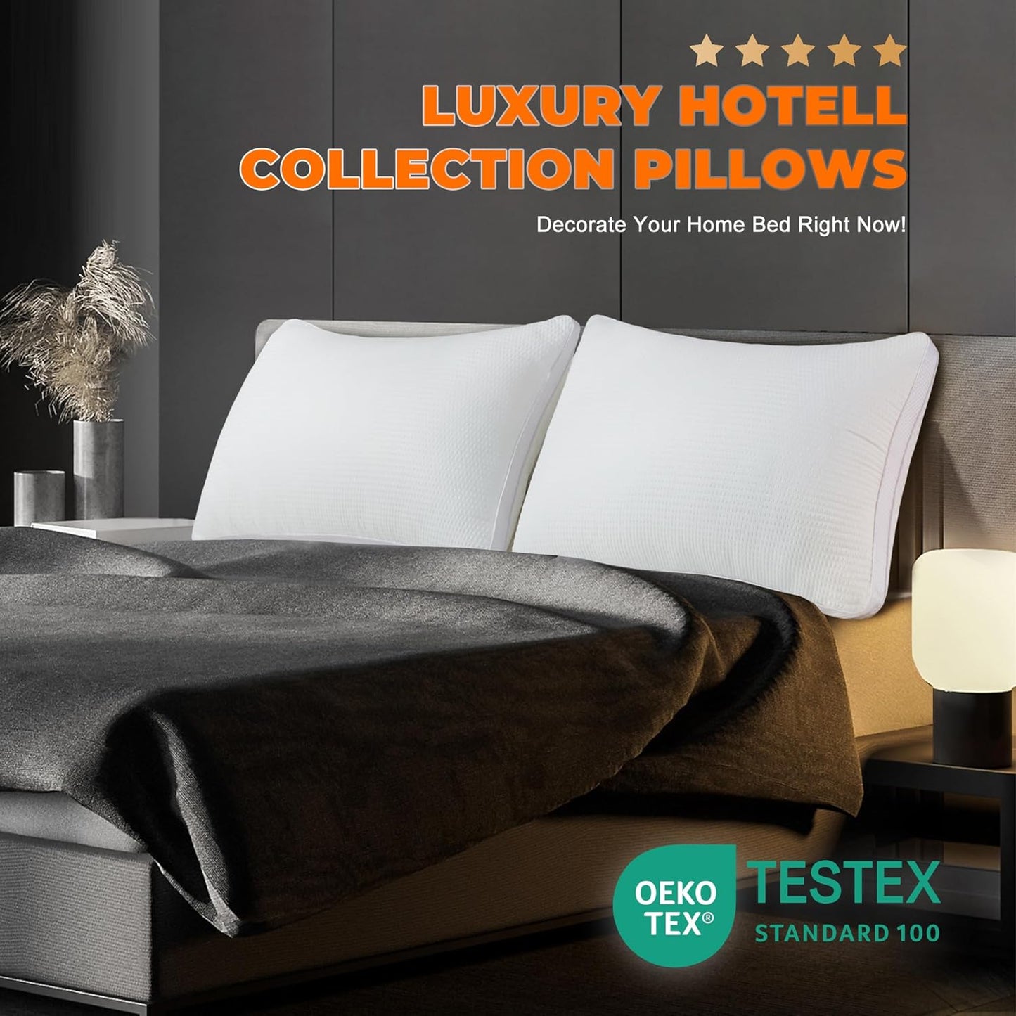 Luxury Hotel Bed Pillows Queen Size Set of 2 – Ultra-Plush Down Alternative, Cooling & Breathable Gusseted Pillows for Back, Stomach and Side Sleepers, Machine Washable