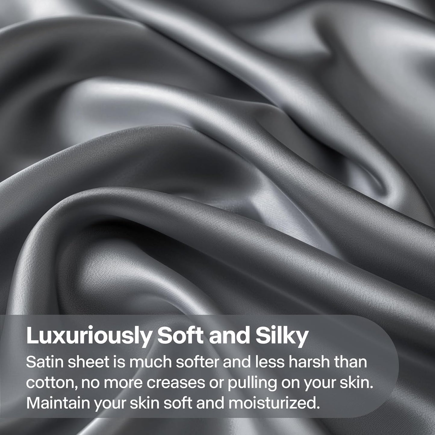 BEDELITE King Size Sheets Set, Luxury Soft Dark Grey Satin Sheets for Hair and Skin, Similar to Silk Bed Sheets Set 4 Pieces with 1 Deep Pocket Fitted Sheet, 1 Flat Sheet, and 2 Pillowcases