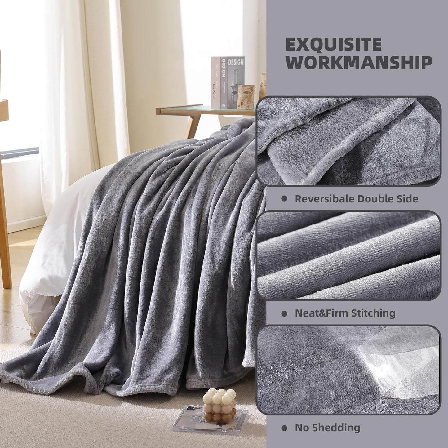 Fleece Throw Blanket for Couch, Luxury Plush Cozy Fuzzy Blankets Microfiber, Super Soft, Warm, Lightweight, Sofa, Travel, Camping, All Seasons Suitable, 50x60 Inches