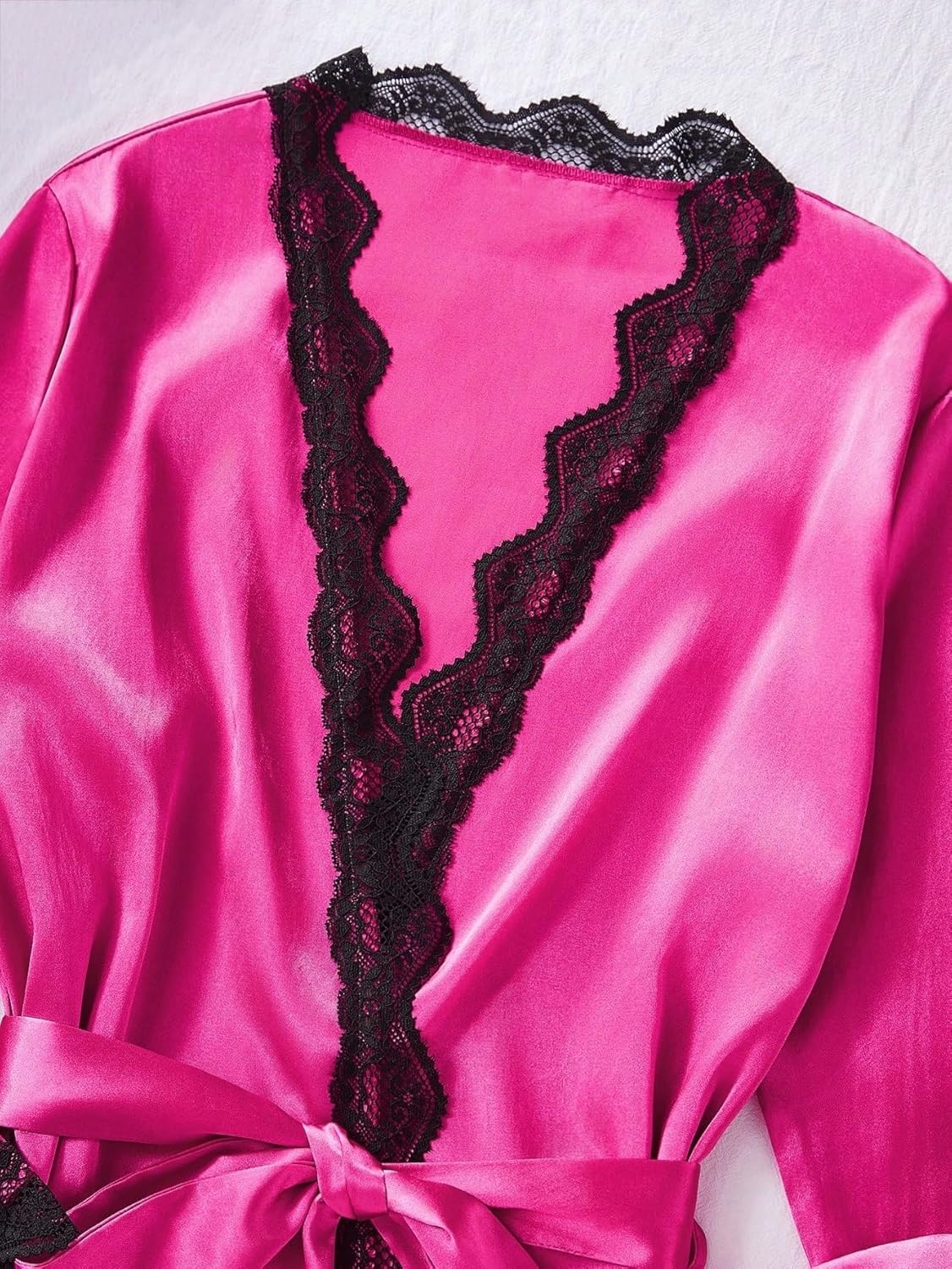 4 Pieces Pajama Set for Women V-neck Vest Robe Pants Shorts Women's Silk Robes Lace Trim Satin Bathrobe Sleepwear
