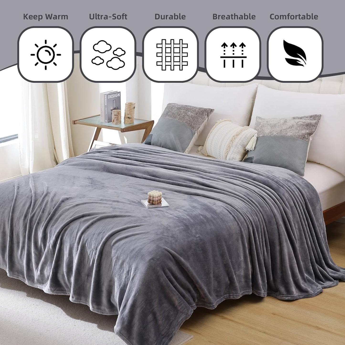 Fleece Throw Blanket for Couch, Luxury Plush Cozy Fuzzy Blankets Microfiber, Super Soft, Warm, Lightweight, Sofa, Travel, Camping, All Seasons Suitable, 50x60 Inches