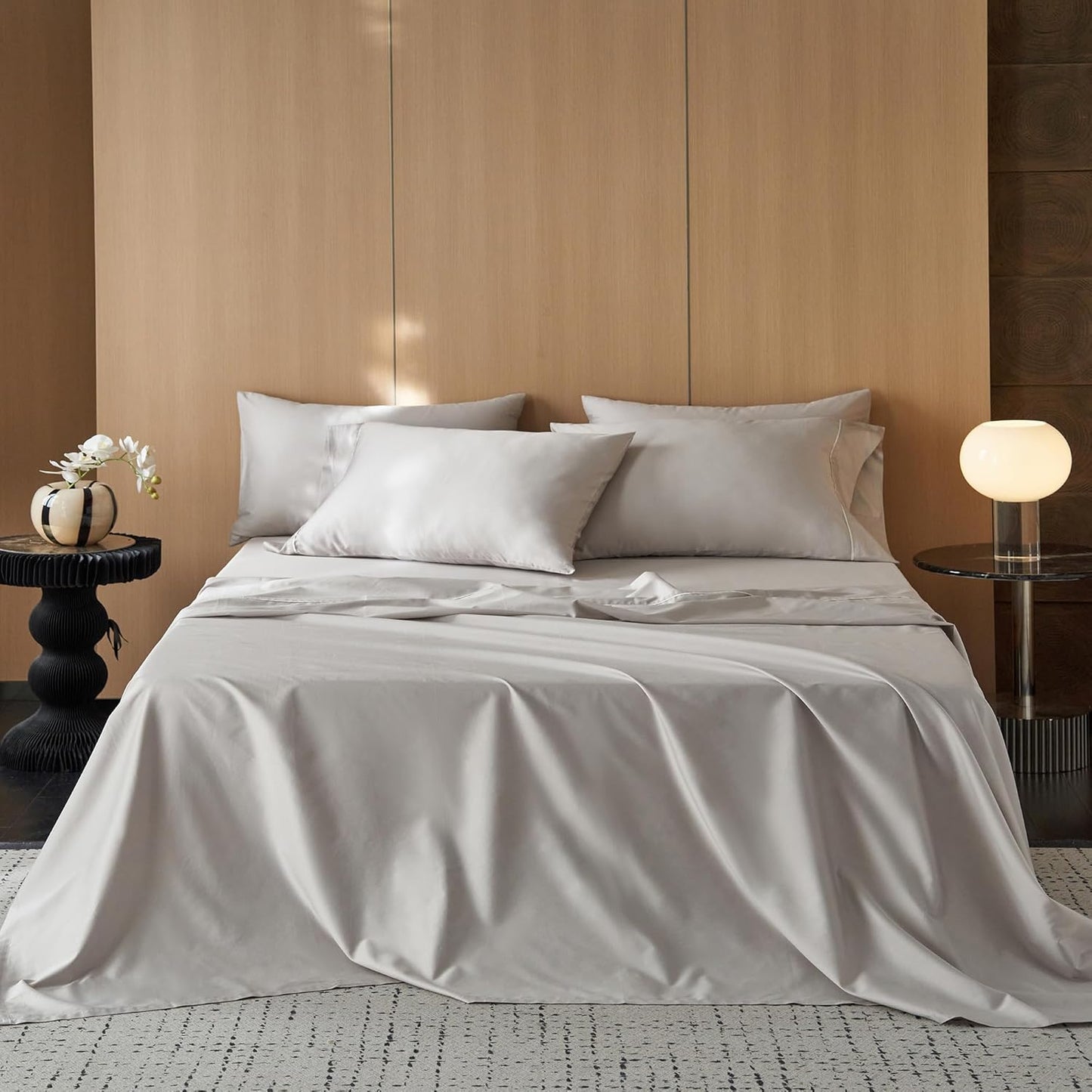 MooMee Queen Sheet Set, 100% Extra Long Staple Cotton 600TC Sateen Weave Cooling Breathable Silky Soft Luxury Hotel Quality Bed Sheets with 17" Deep Pocket - 4 Piece (Blueish Grey, Queen)