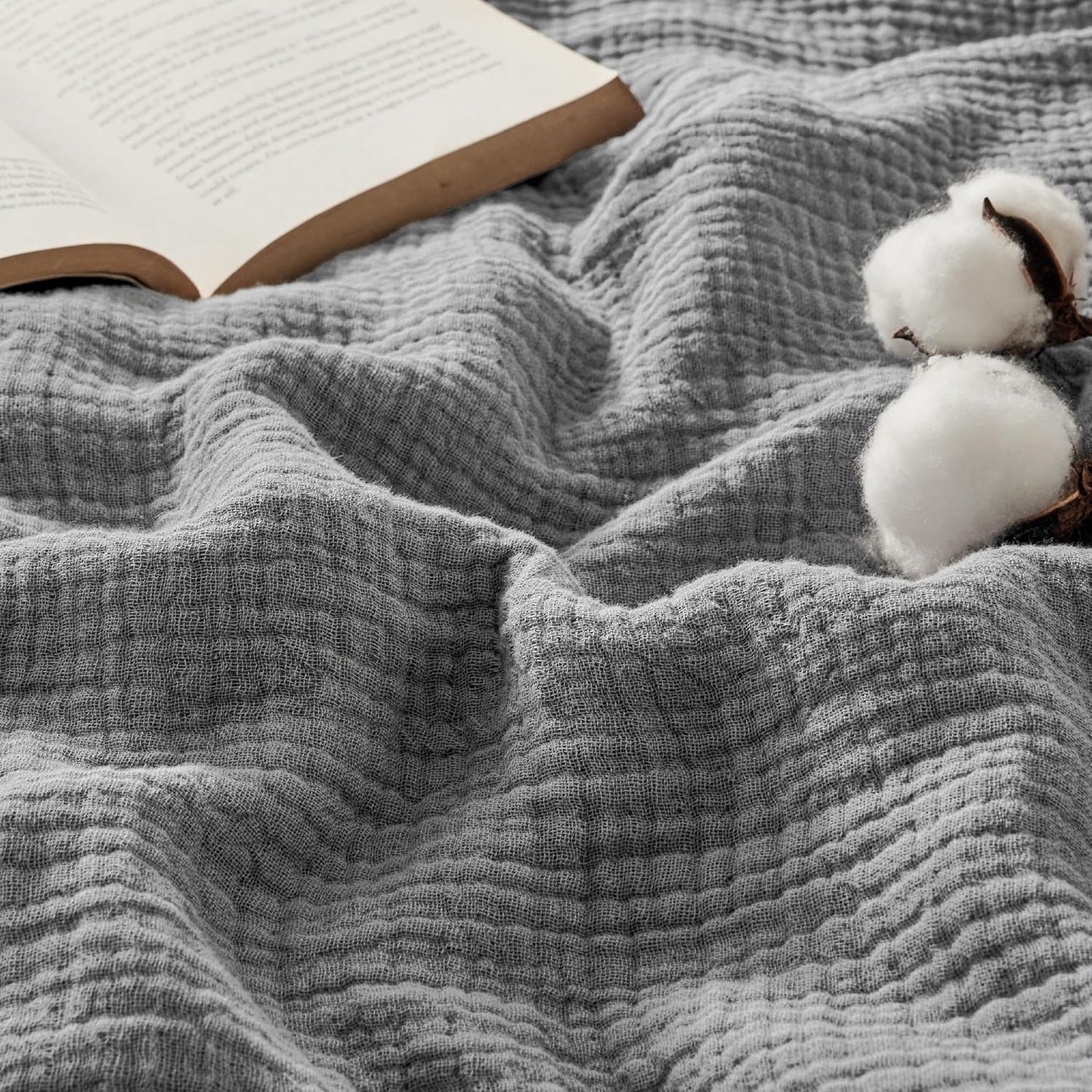 Bedsure 100% Cotton Muslin Throw Blanket Large 50x70 Inches - 4-Layer Breathable and Lightweight Thin Soft Summer Gauze Muslin Blankets for Adults, Linen Beige, Boho Cotton Throw for Couch
