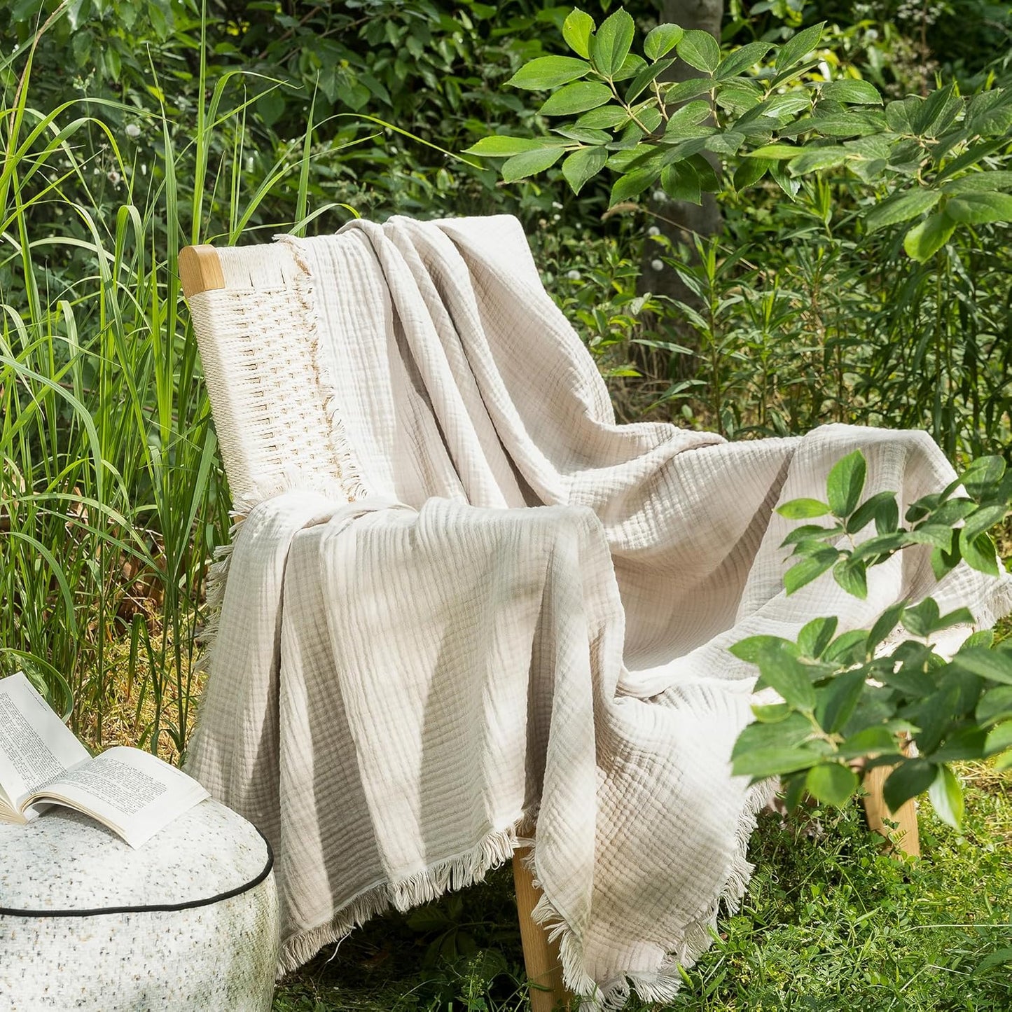 MooMee Muslin Blanket - 100% Cotton 4-Layer Gauze Throw Blanket with All-Around Fringe, Ultra-Soft Breathable Lightweight Cooling Decorative for Bed, Sofa & Couch (Drak Orange,Twin XL 66" x 90")