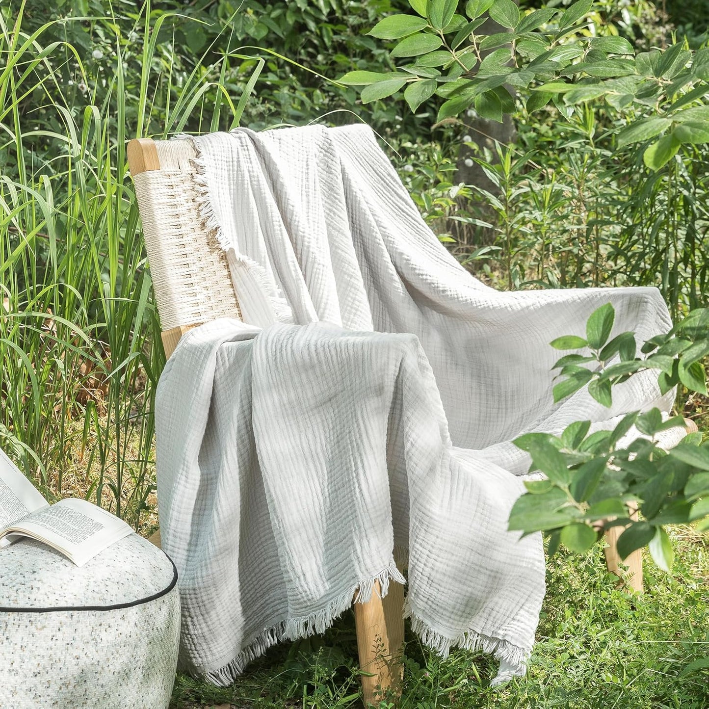 MooMee Muslin Blanket - 100% Cotton 4-Layer Gauze Throw Blanket with All-Around Fringe, Ultra-Soft Breathable Lightweight Cooling Decorative for Bed, Sofa & Couch (Drak Orange,Twin XL 66" x 90")