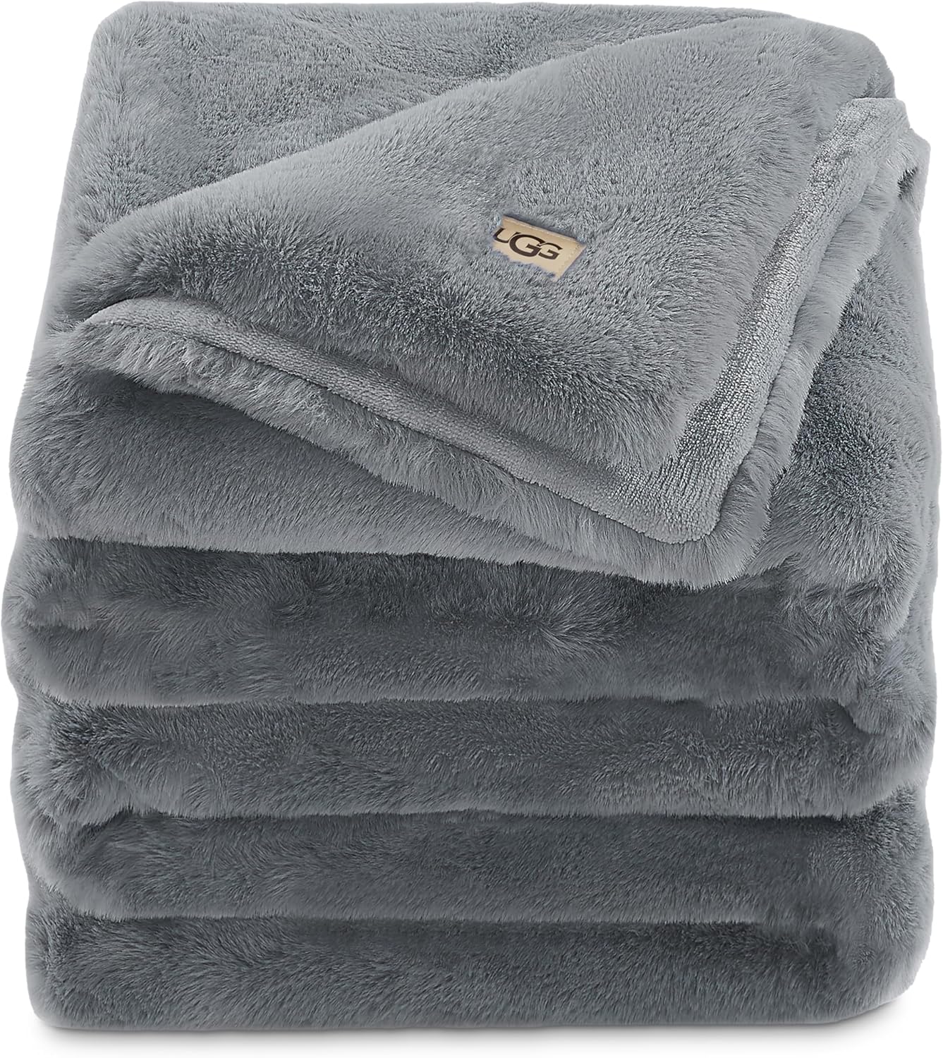 UGG Euphoria Plush Faux Fur Throw Blanket Medium Weight Reversible Luxury Soft Throw for Couch Bed or Chair Hypoallergenic Machine Washable Home Decor Fluffy Blanket, 50-inch x 70-inch, White Snow