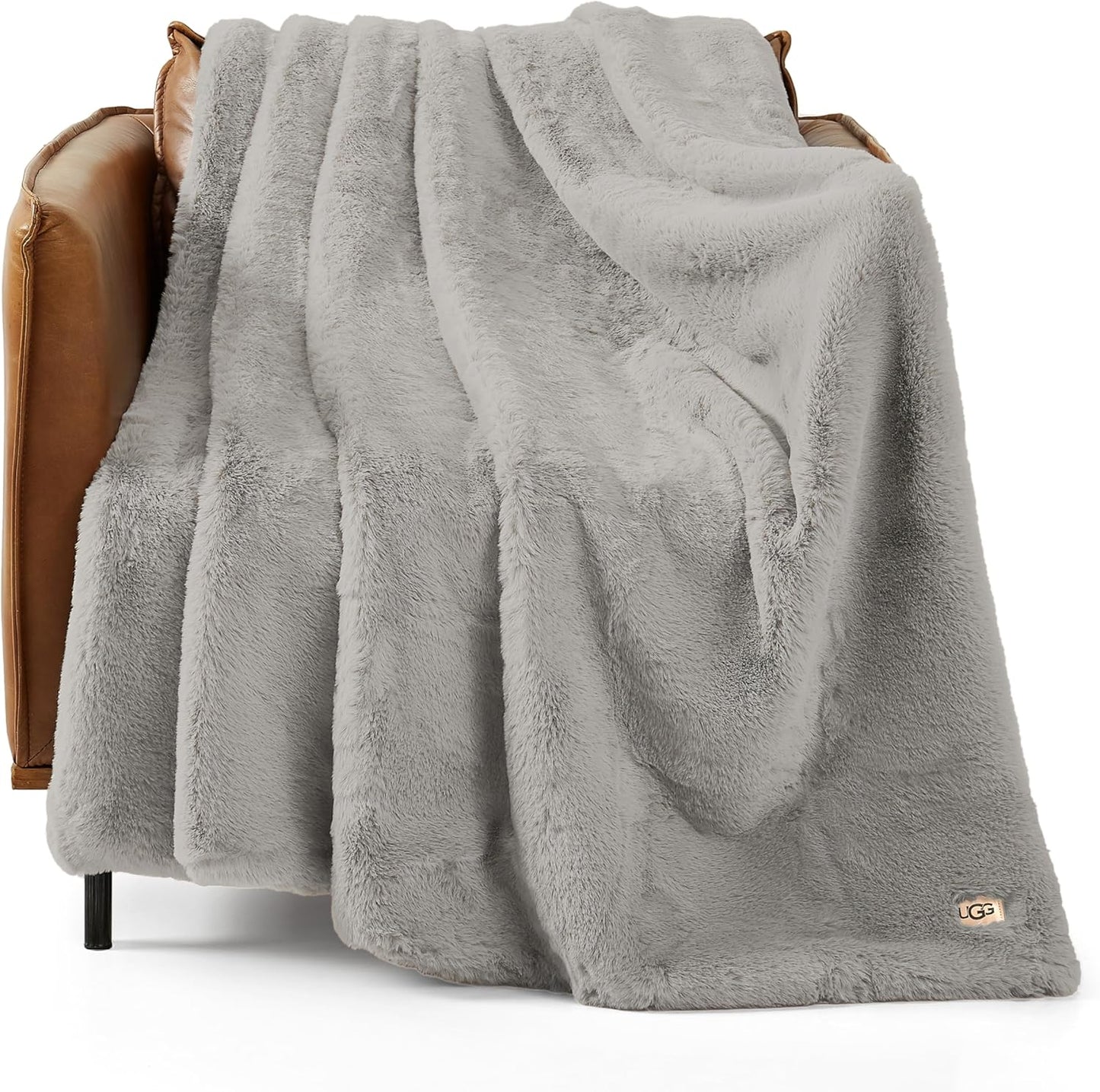 UGG Euphoria Plush Faux Fur Throw Blanket Medium Weight Reversible Luxury Soft Throw for Couch Bed or Chair Hypoallergenic Machine Washable Home Decor Fluffy Blanket, 50-inch x 70-inch, White Snow