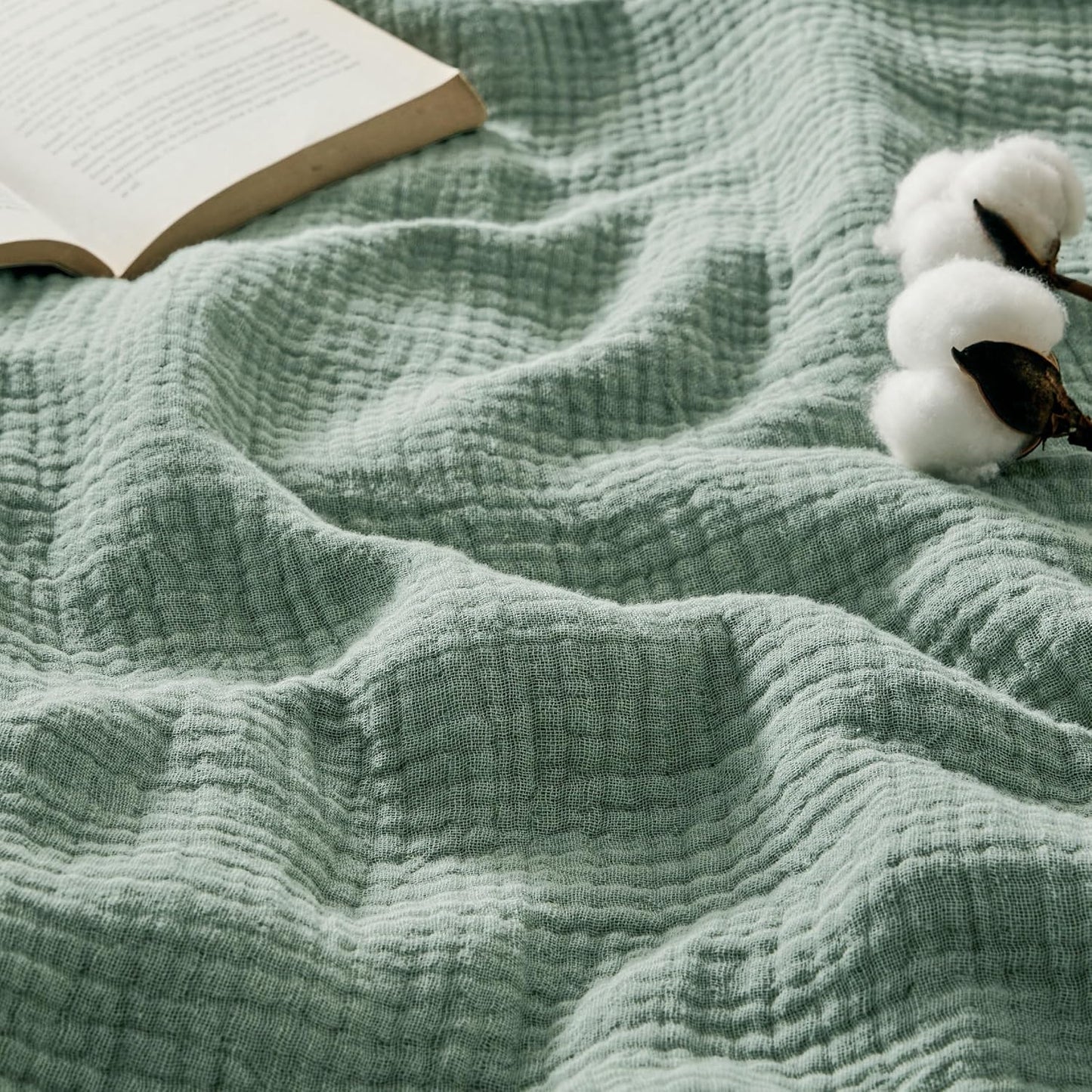 Bedsure 100% Cotton Muslin Throw Blanket Large 50x70 Inches - 4-Layer Breathable and Lightweight Thin Soft Summer Gauze Muslin Blankets for Adults, Linen Beige, Boho Cotton Throw for Couch