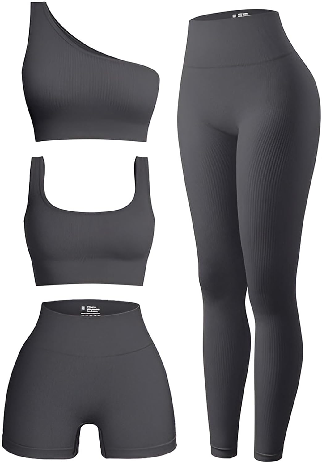 4 Piece Workout Sets For Women Ribbed Leggings Clothes Yoga Sets Active Wear Matching Work Out Sets Gym Pilates Outfits