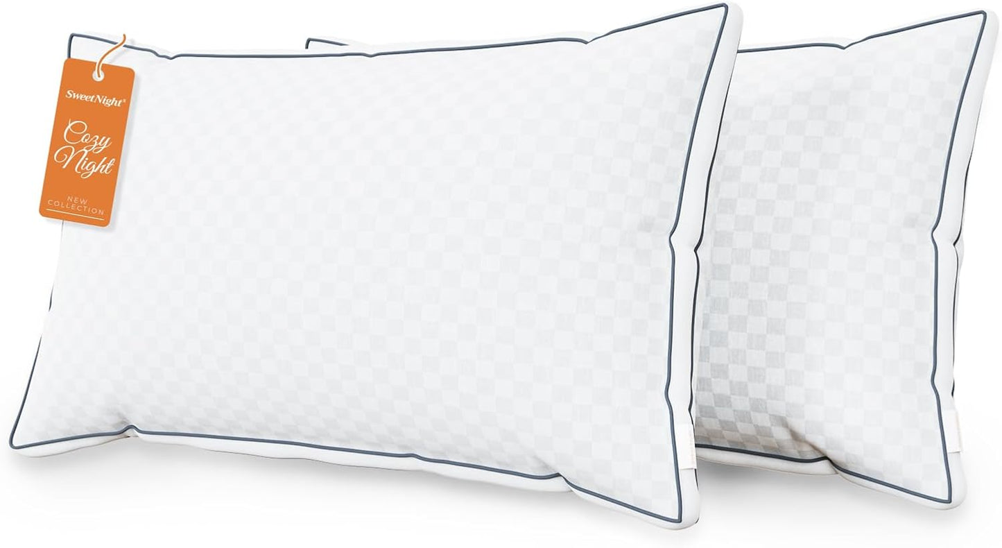 Sweetnight Bed Pillows Queen Size Set of 2, Fluffy Luxury Hotel Pillows Collection Gusseted for Neck and Shoulder, Side Back Stomach Sleeper Pillow, Cozy Night 18"X28"