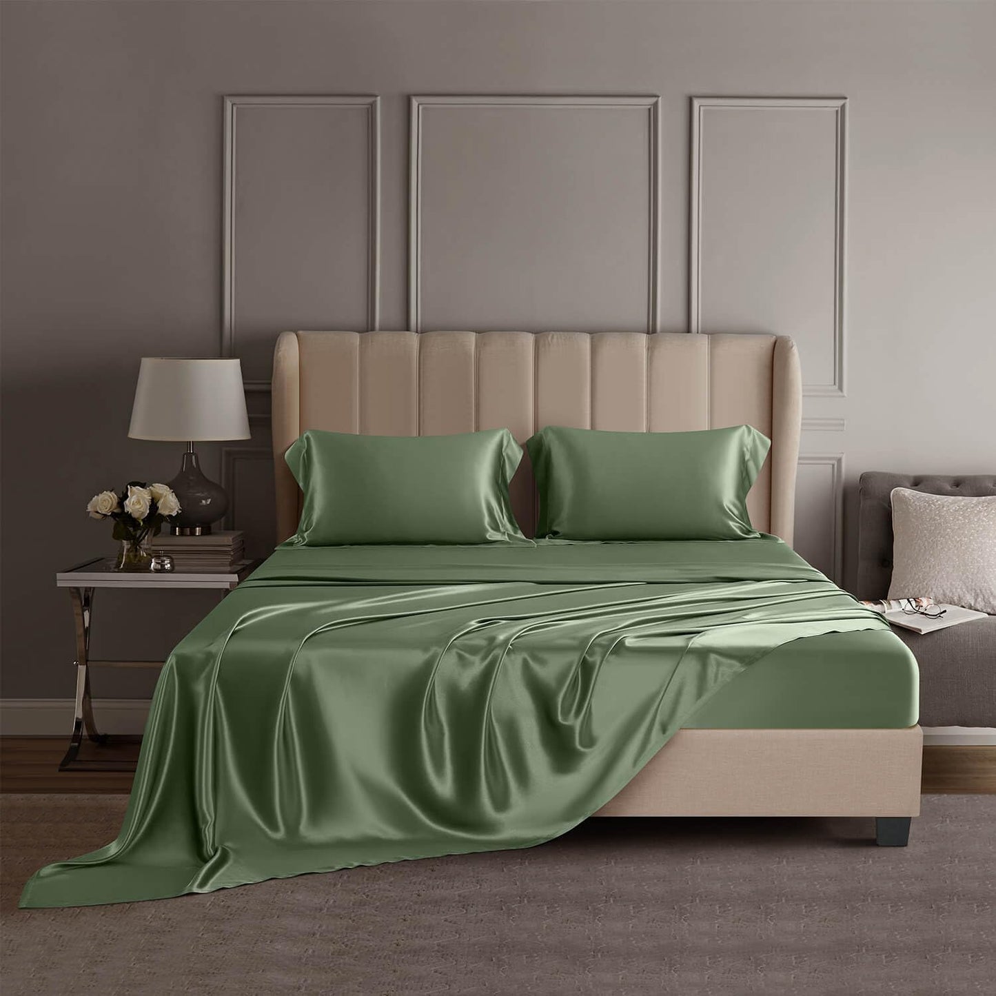 DISANGNI 22 Momme 100% Mulberry Silk Bedding Set - 4-Piece Luxury (2 Pillowcases, 1 Fitted Sheet, 1 Flat Sheet) - 6A Grade Natural Silk (Pink, Queen)