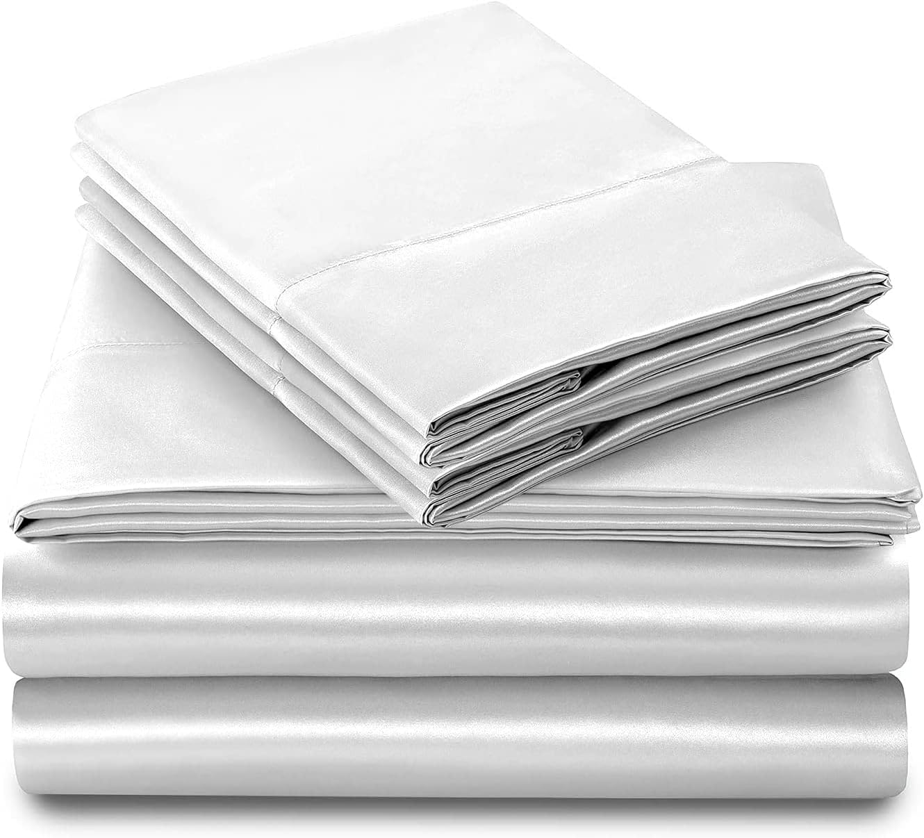 Pure Eco Silk Satin BedSheet Set 4 Piece Full XL Size (54x80)+ 16 Inch Deep Pocket White Color Cooling Soft and Silk Satin Sheets Full XL Size Bedding Set