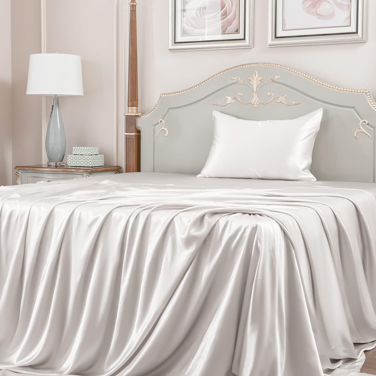 PROMEED Upgraded 23 Momme Pink Silk Sheets Queen Size Set 4 Pieces, Natural Mulberry Silk Cooling Bed Sheets and Pillowcase Sets (Pink, Queen)