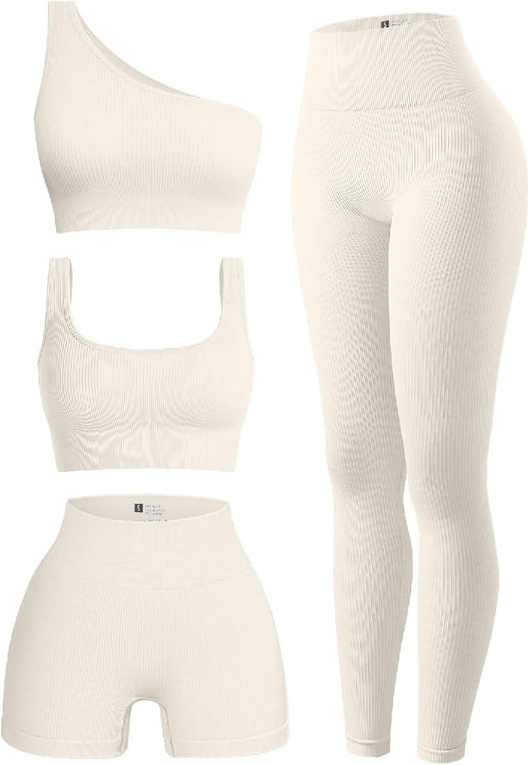 4 Piece Workout Sets For Women Ribbed Leggings Clothes Yoga Sets Active Wear Matching Work Out Sets Gym Pilates Outfits