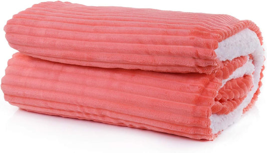 Mintra Home Sherpa Stripe Flannel Throw Blanket (Coral, 70in x 86in (Large))