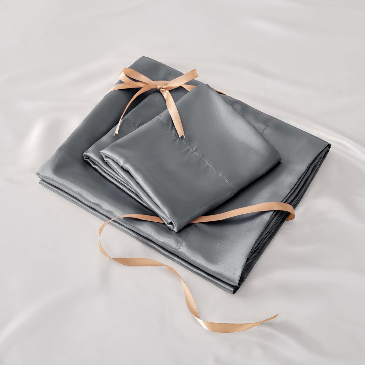 BEDELITE King Size Sheets Set, Luxury Soft Dark Grey Satin Sheets for Hair and Skin, Similar to Silk Bed Sheets Set 4 Pieces with 1 Deep Pocket Fitted Sheet, 1 Flat Sheet, and 2 Pillowcases