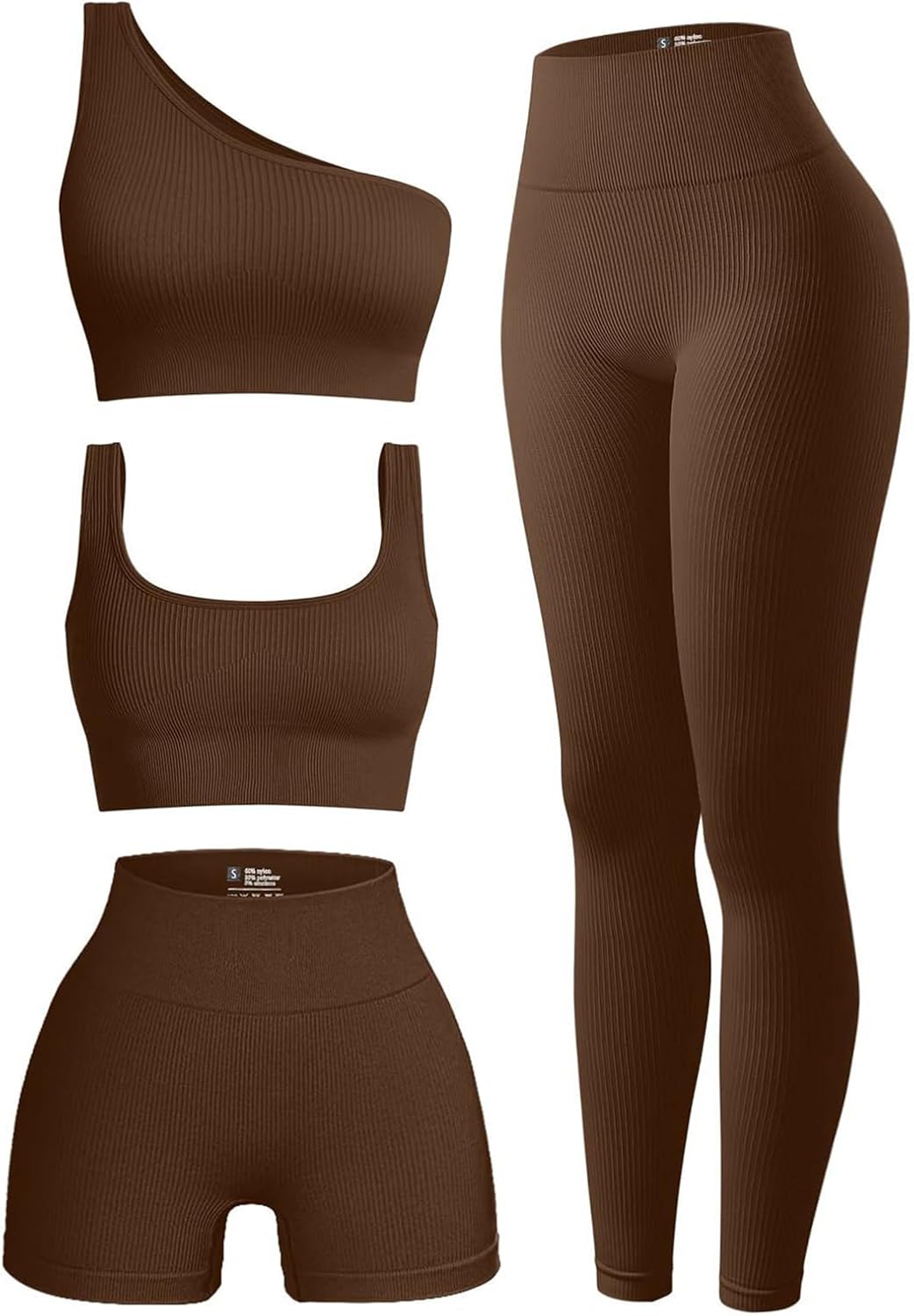 4 Piece Workout Sets For Women Ribbed Leggings Clothes Yoga Sets Active Wear Matching Work Out Sets Gym Pilates Outfits