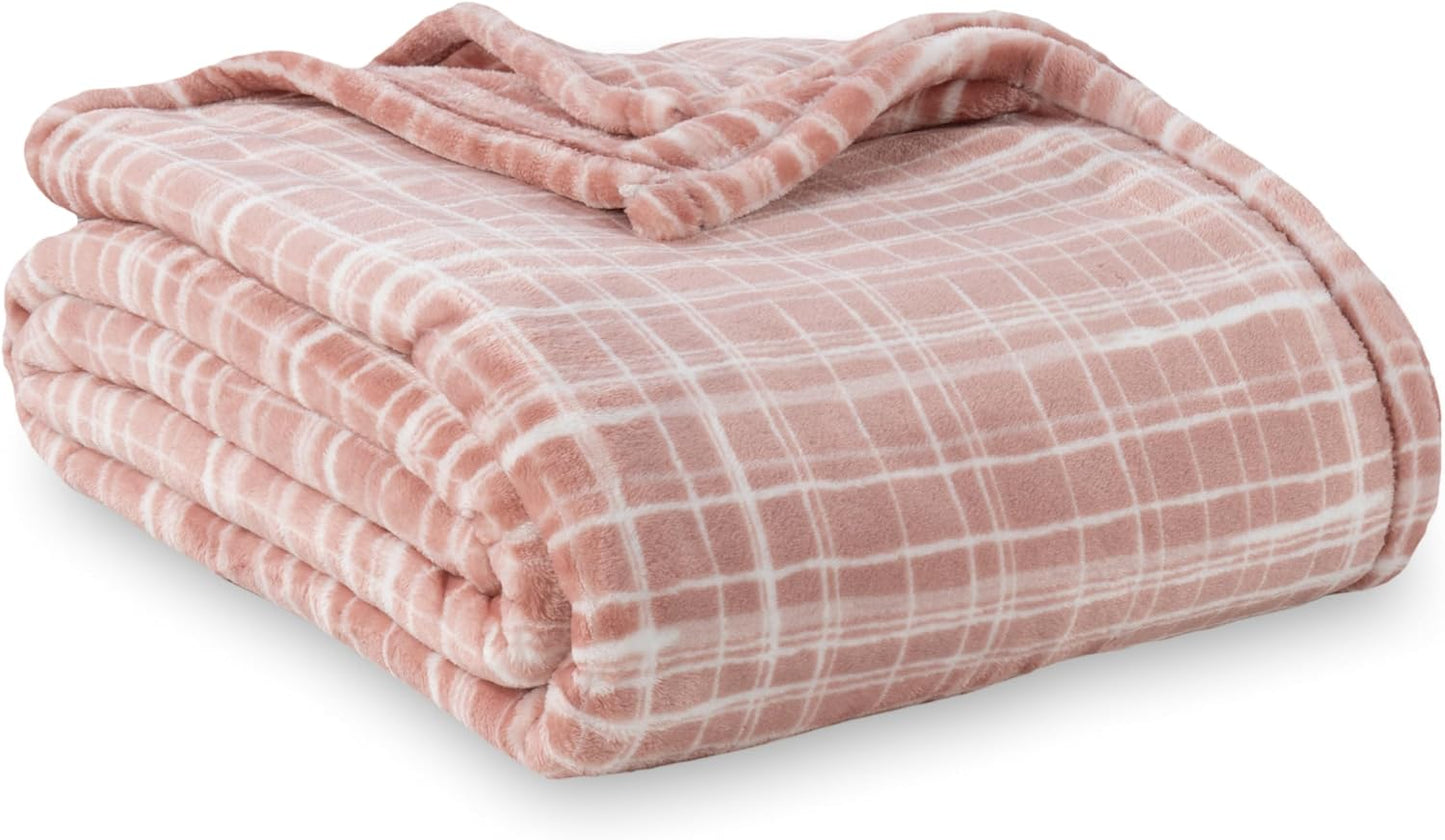 Berkshire Blanket-Classic Heavyweight Soft Printed VelvetLoft® Plush Blanket, Full/Queen Size Soft Fuzzy Warm Blanket for Couch Sofa Bed, Stripe Cream, 90in x 90in