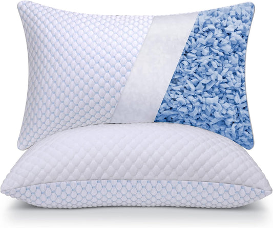 OSBED Cooling Adjustable Shredded Memory Foam Pillows Queen Size Set of 2 - Temperature-Regulating for All Sleepers with Dual Airflow Ventilation(CertiPUR-US & Hypoallergenic & Machine Washable)
