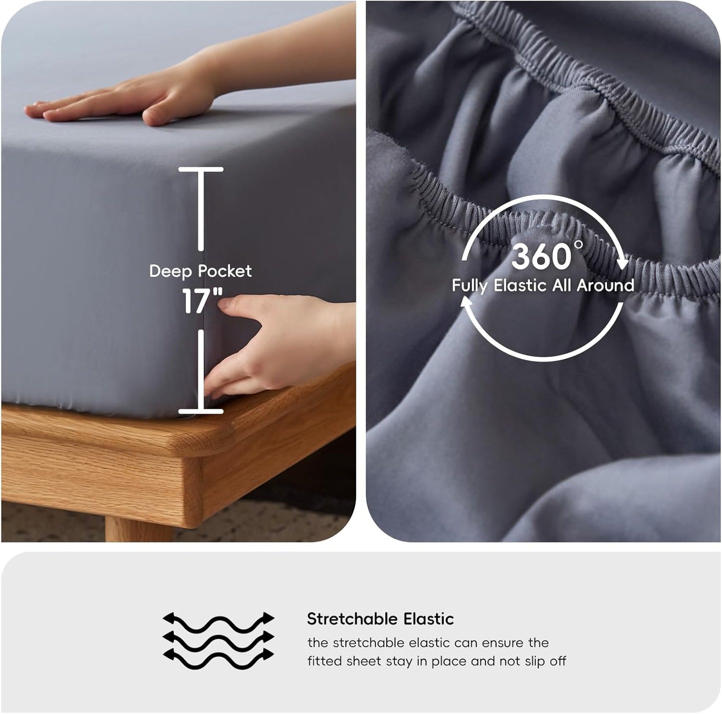 MooMee Queen Sheet Set, 100% Extra Long Staple Cotton 600TC Sateen Weave Cooling Breathable Silky Soft Luxury Hotel Quality Bed Sheets with 17" Deep Pocket - 4 Piece (Blueish Grey, Queen)