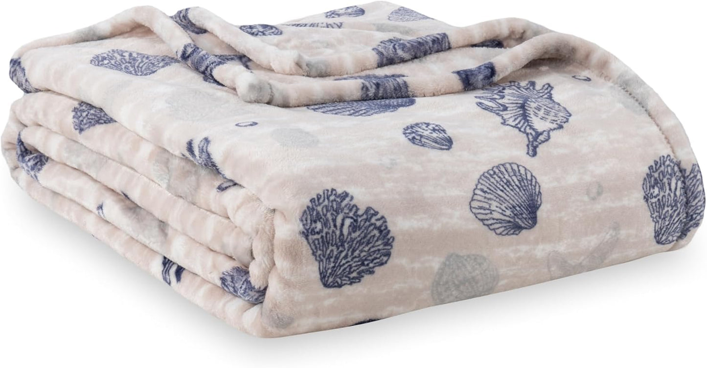 Berkshire Blanket-Classic Heavyweight Soft Printed VelvetLoft® Plush Blanket, Full/Queen Size Soft Fuzzy Warm Blanket for Couch Sofa Bed, Stripe Cream, 90in x 90in