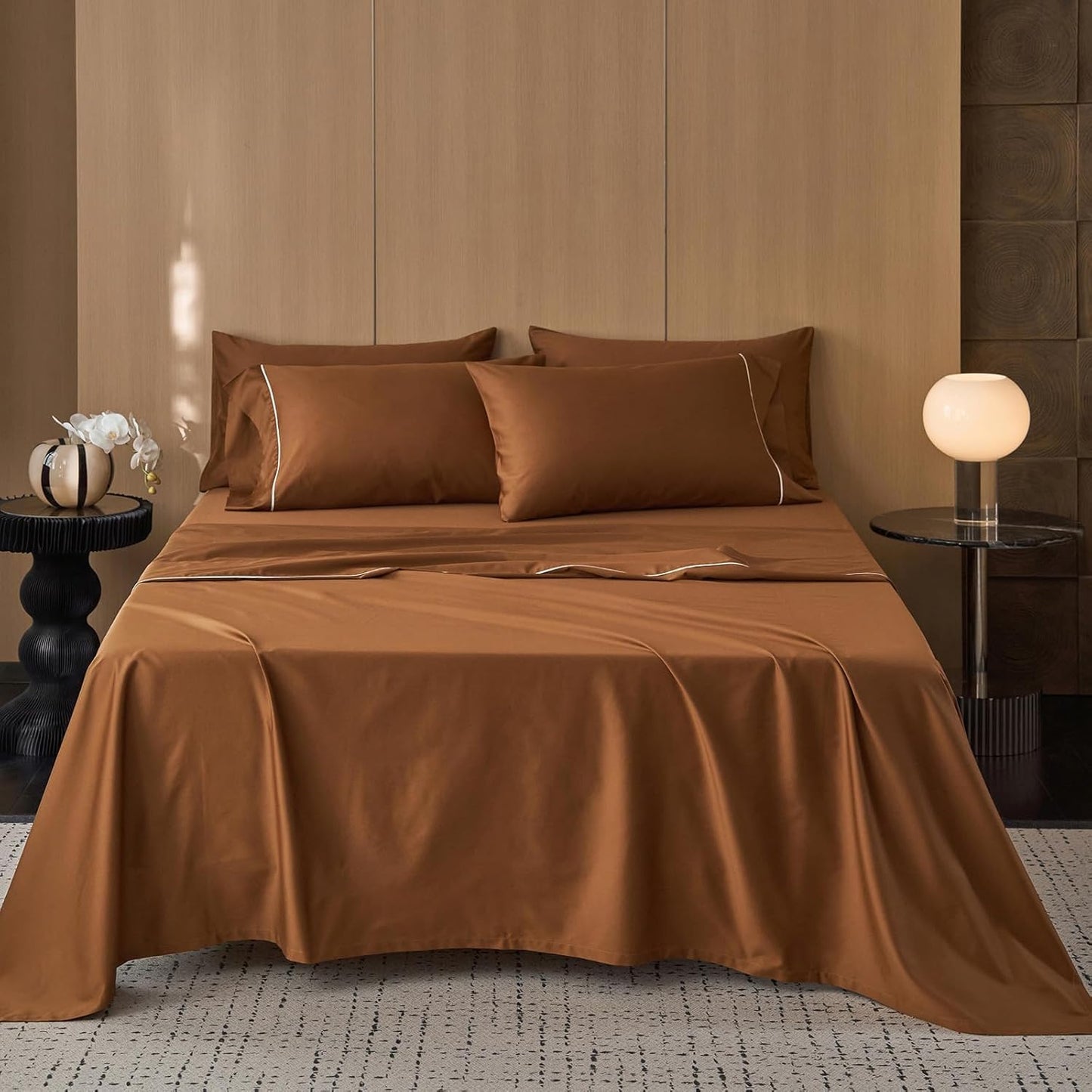 MooMee Queen Sheet Set, 100% Extra Long Staple Cotton 600TC Sateen Weave Cooling Breathable Silky Soft Luxury Hotel Quality Bed Sheets with 17" Deep Pocket - 4 Piece (Blueish Grey, Queen)