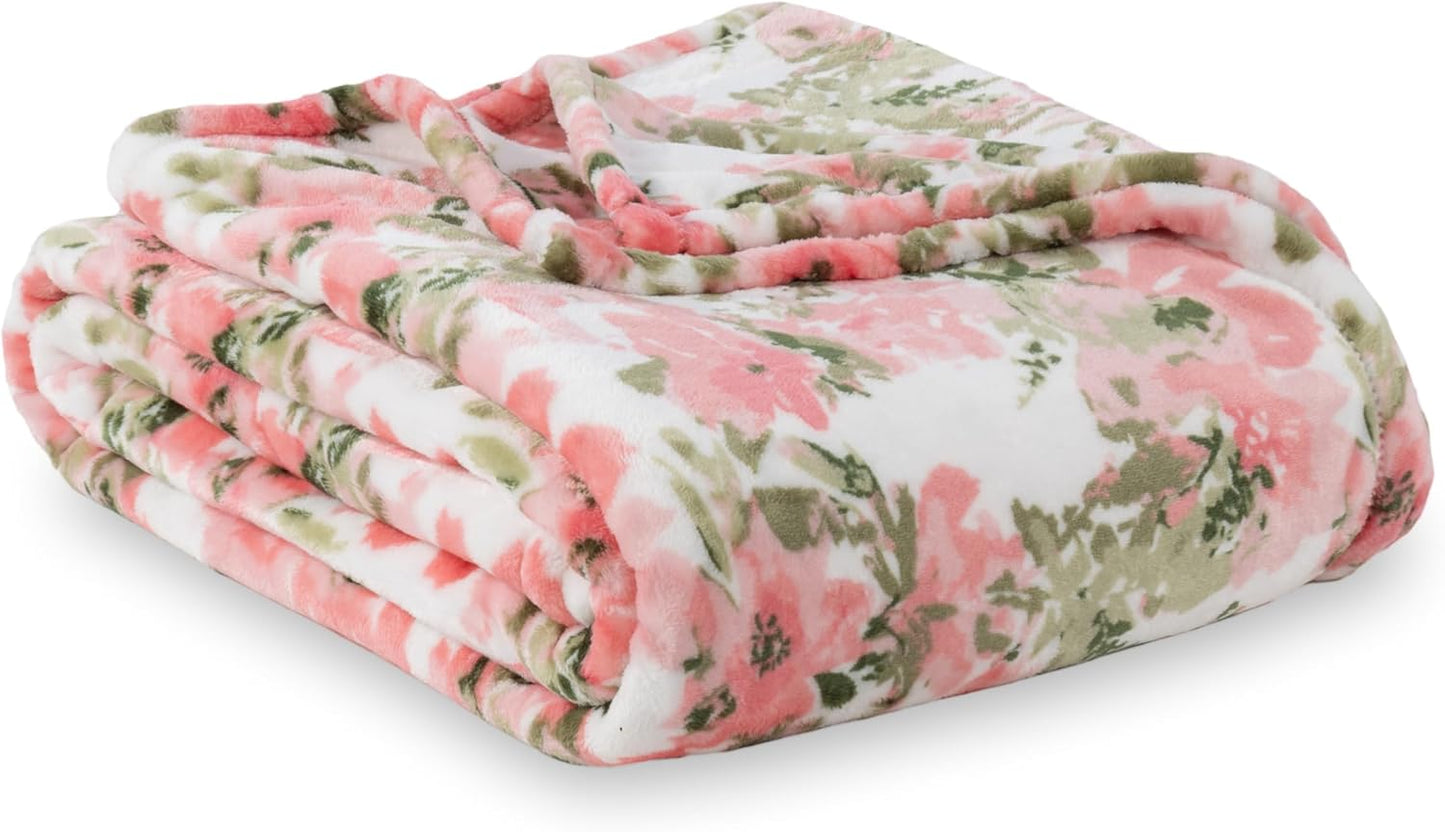 Berkshire Blanket-Classic Heavyweight Soft Printed VelvetLoft® Plush Blanket, Full/Queen Size Soft Fuzzy Warm Blanket for Couch Sofa Bed, Stripe Cream, 90in x 90in