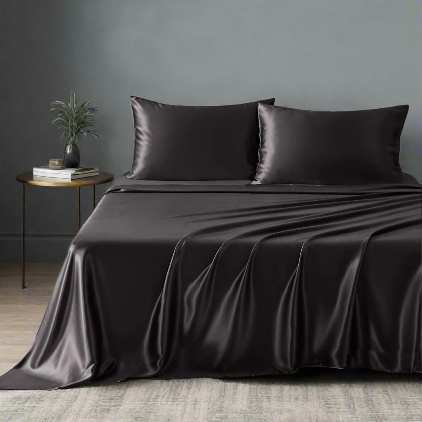 Mulberry Park 100% Pure Mulberry Silk 4-Piece Sheet Set - 19 Momme, Grade 6A - Oeko-TEX Certified - Black, King