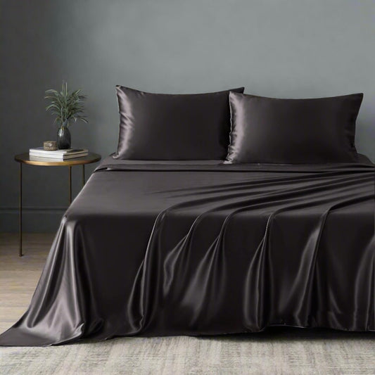 Mulberry Park 100% Pure Mulberry Silk 4-Piece Sheet Set - 19 Momme, Grade 6A - Oeko-TEX Certified - Black, King