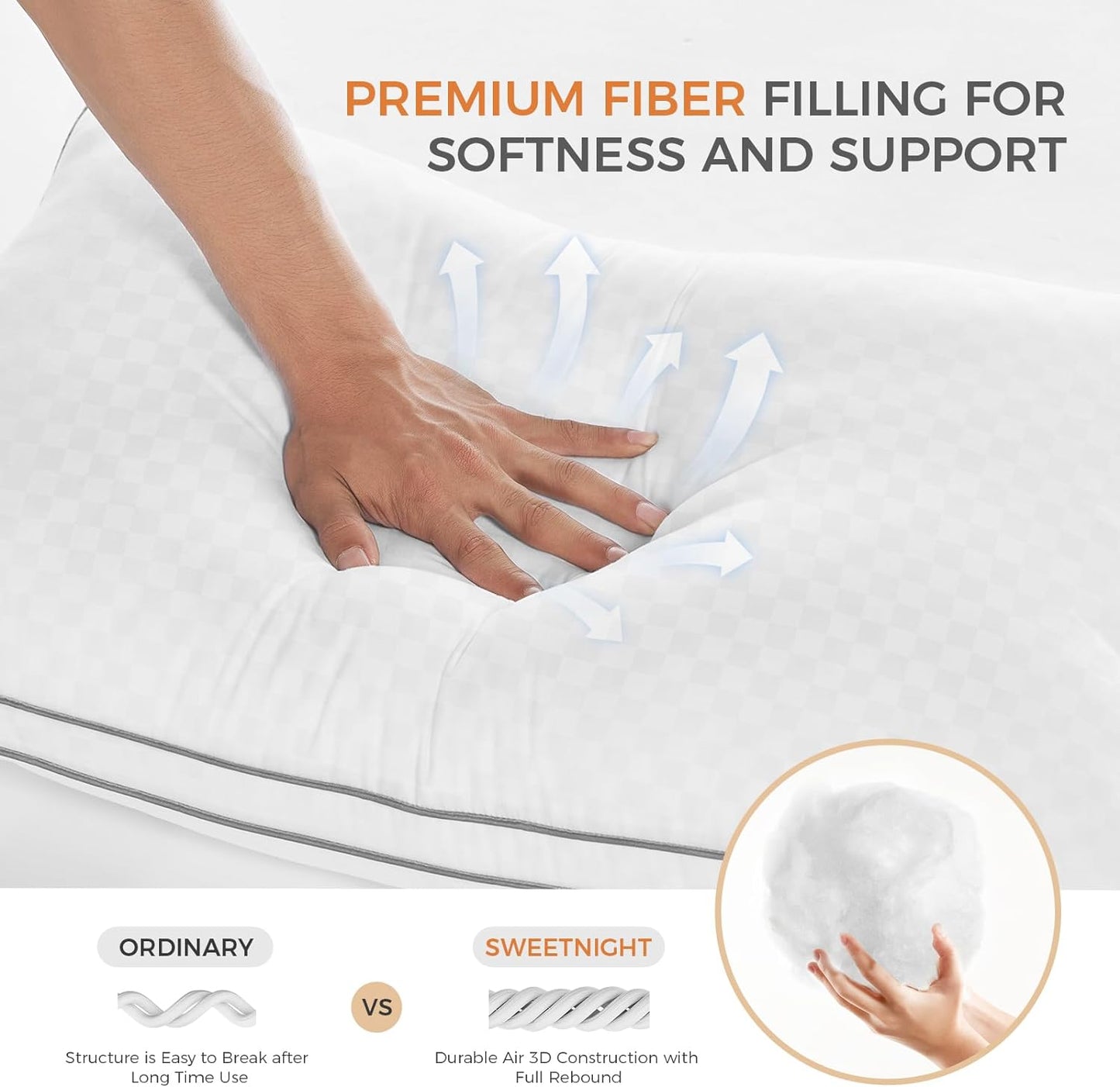 Sweetnight Bed Pillows Queen Size Set of 2, Fluffy Luxury Hotel Pillows Collection Gusseted for Neck and Shoulder, Side Back Stomach Sleeper Pillow, Cozy Night 18"X28"