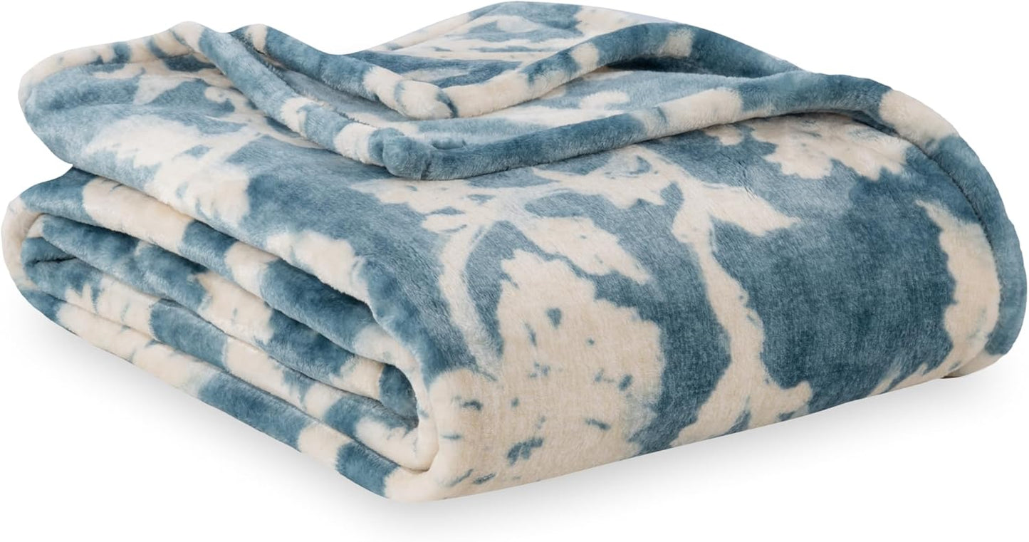 Berkshire Blanket-Classic Heavyweight Soft Printed VelvetLoft® Plush Blanket, Full/Queen Size Soft Fuzzy Warm Blanket for Couch Sofa Bed, Stripe Cream, 90in x 90in