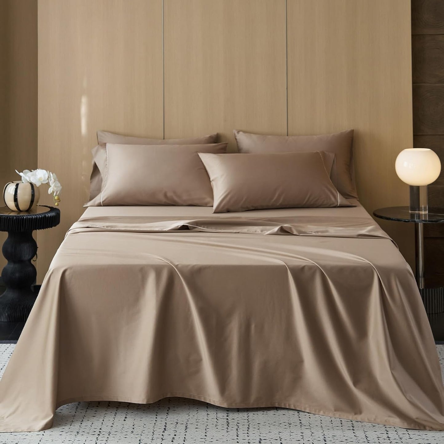 MooMee Queen Sheet Set, 100% Extra Long Staple Cotton 600TC Sateen Weave Cooling Breathable Silky Soft Luxury Hotel Quality Bed Sheets with 17" Deep Pocket - 4 Piece (Blueish Grey, Queen)