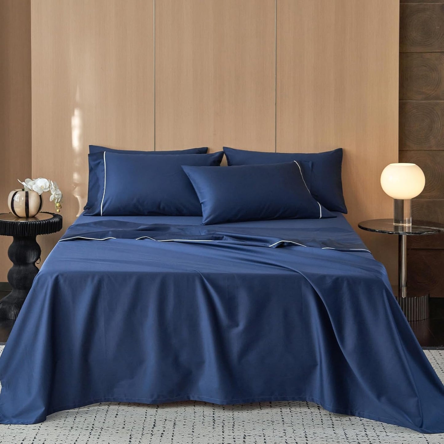 MooMee Queen Sheet Set, 100% Extra Long Staple Cotton 600TC Sateen Weave Cooling Breathable Silky Soft Luxury Hotel Quality Bed Sheets with 17" Deep Pocket - 4 Piece (Blueish Grey, Queen)