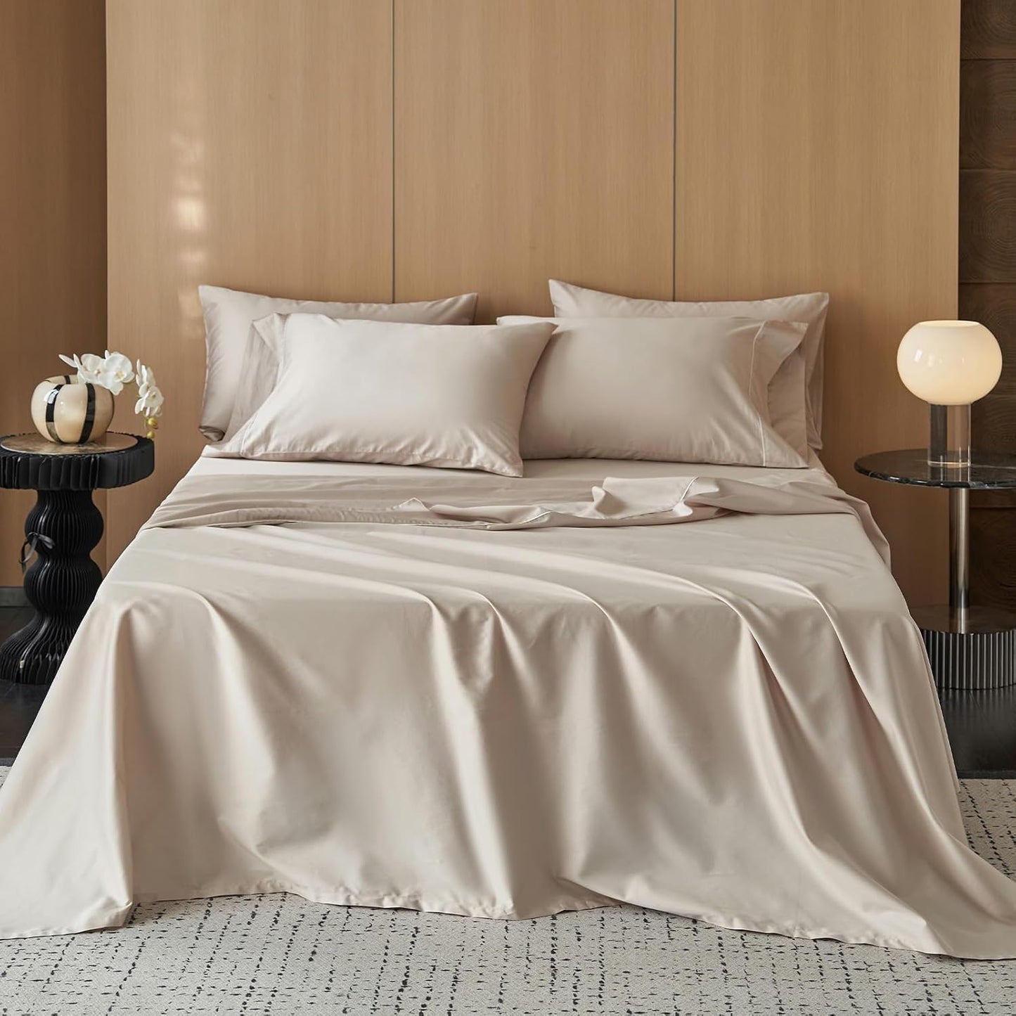 MooMee Queen Sheet Set, 100% Extra Long Staple Cotton 600TC Sateen Weave Cooling Breathable Silky Soft Luxury Hotel Quality Bed Sheets with 17" Deep Pocket - 4 Piece (Blueish Grey, Queen)