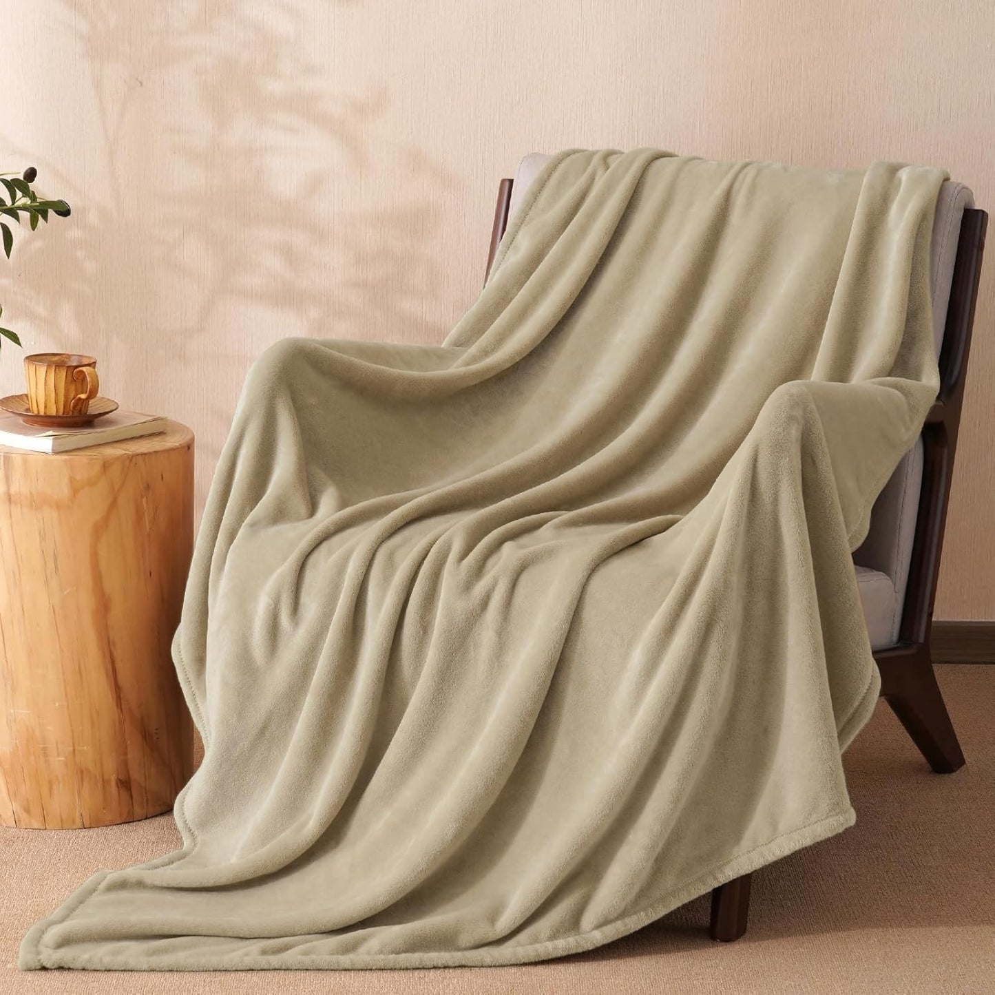 PHF Ultra Soft Fleece Blanket Twin Size, No Shed No Pilling Luxury Plush Cozy 300GSM Lightweight Blanket for Bed, Couch, Chair, Sofa Suitable for All Season, 66" x 90", Khaki