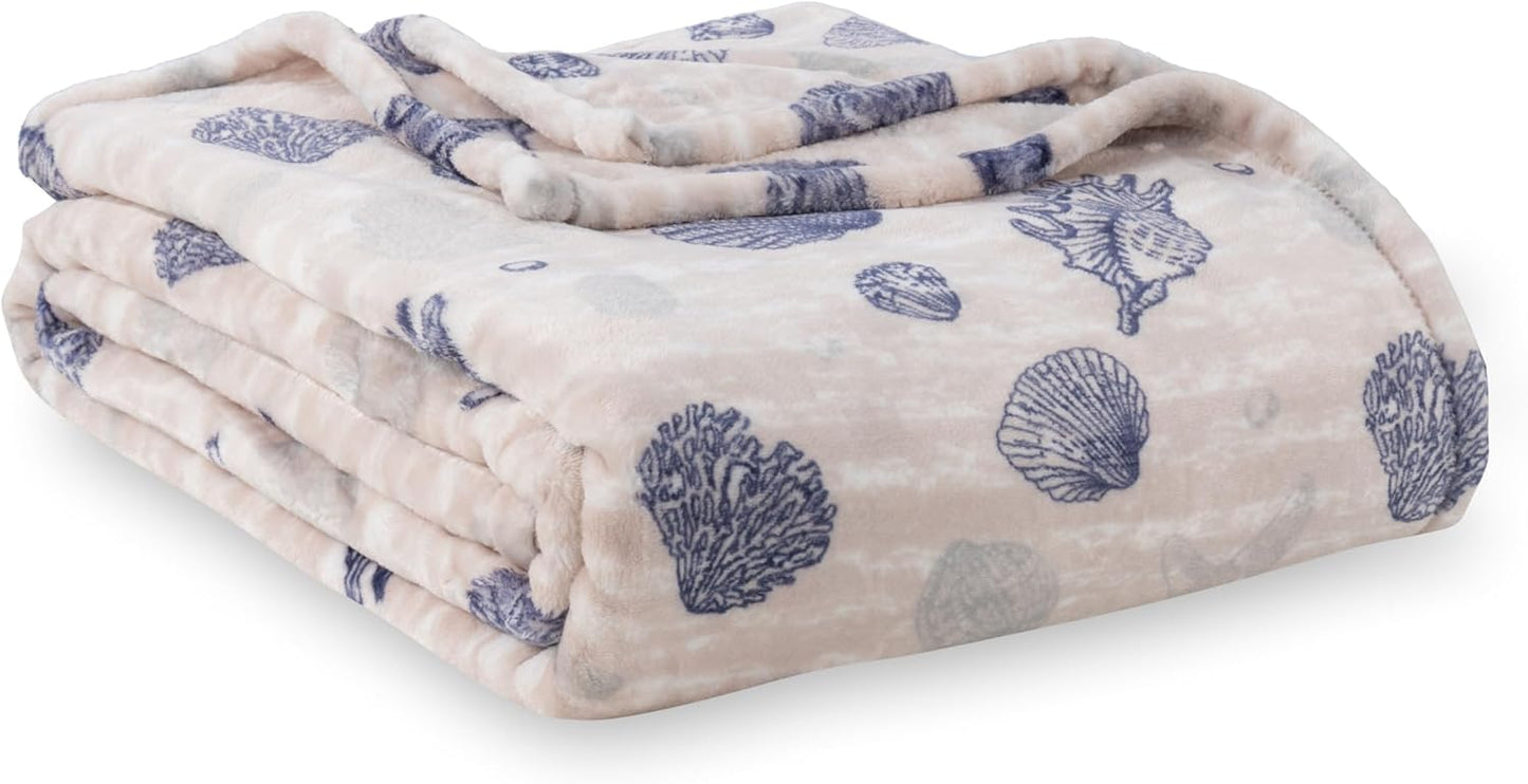 Berkshire Blanket-Classic Heavyweight Soft Printed VelvetLoft® Plush Blanket, Full/Queen Size Soft Fuzzy Warm Blanket for Couch Sofa Bed, Stripe Cream, 90in x 90in