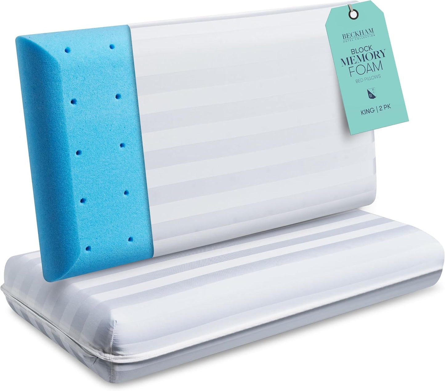 Beckham Hotel Collection King Size Memory Foam (Adjustable Fill) Bed Pillows Set of 2 - Cooling Shredded Foam Pillow for Back, Stomach or Side Sleepers