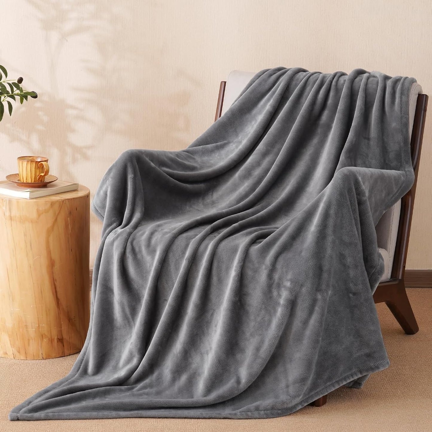 PHF Ultra Soft Fleece Blanket Twin Size, No Shed No Pilling Luxury Plush Cozy 300GSM Lightweight Blanket for Bed, Couch, Chair, Sofa Suitable for All Season, 66" x 90", Khaki