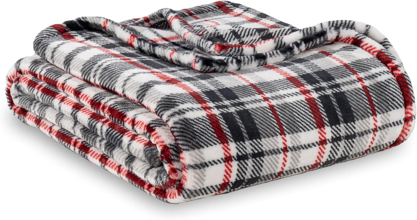 Berkshire Blanket-Classic Heavyweight Soft Printed VelvetLoft® Plush Blanket, Full/Queen Size Soft Fuzzy Warm Blanket for Couch Sofa Bed, Stripe Cream, 90in x 90in