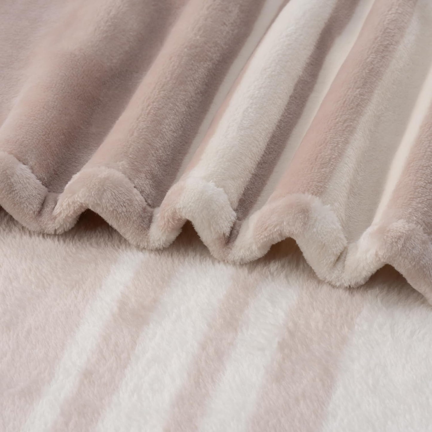 Berkshire Blanket-Classic Heavyweight Soft Printed VelvetLoft® Plush Blanket, Full/Queen Size Soft Fuzzy Warm Blanket for Couch Sofa Bed, Stripe Cream, 90in x 90in