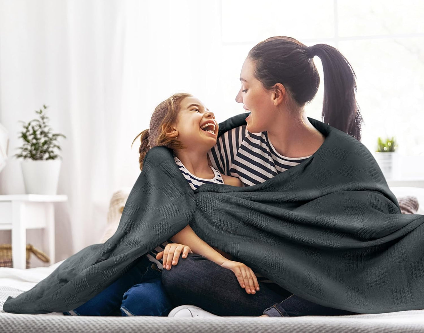Utopia Bedding Smoke Gray 100% Cotton Blanket [Queen Size - 90x90 Inch] 350GSM Lightweight, Soft and Breathable Thermal Blanket for All Seasons