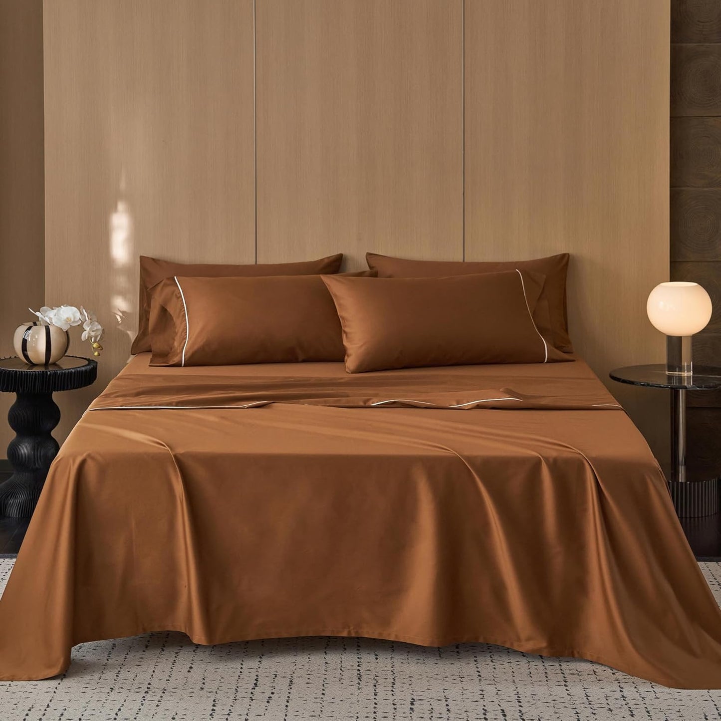 MooMee Queen Sheet Set, 100% Extra Long Staple Cotton 600TC Sateen Weave Cooling Breathable Silky Soft Luxury Hotel Quality Bed Sheets with 17" Deep Pocket - 4 Piece (Blueish Grey, Queen)