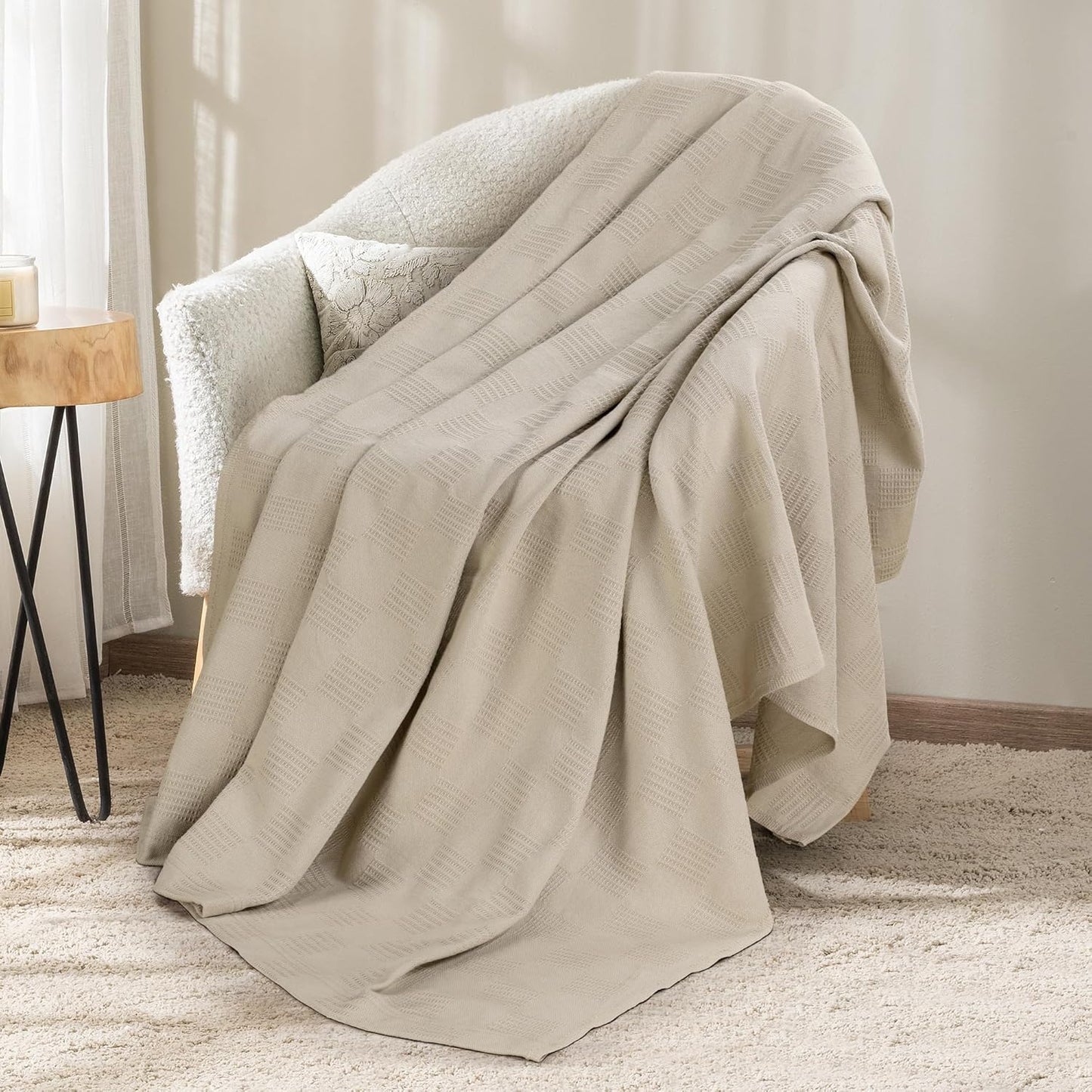 Utopia Bedding Smoke Gray 100% Cotton Blanket [Queen Size - 90x90 Inch] 350GSM Lightweight, Soft and Breathable Thermal Blanket for All Seasons