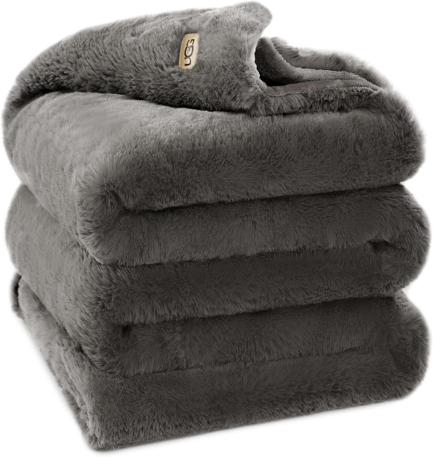 UGG Euphoria Plush Faux Fur Throw Blanket Medium Weight Reversible Luxury Soft Throw for Couch Bed or Chair Hypoallergenic Machine Washable Home Decor Fluffy Blanket, 50-inch x 70-inch, White Snow