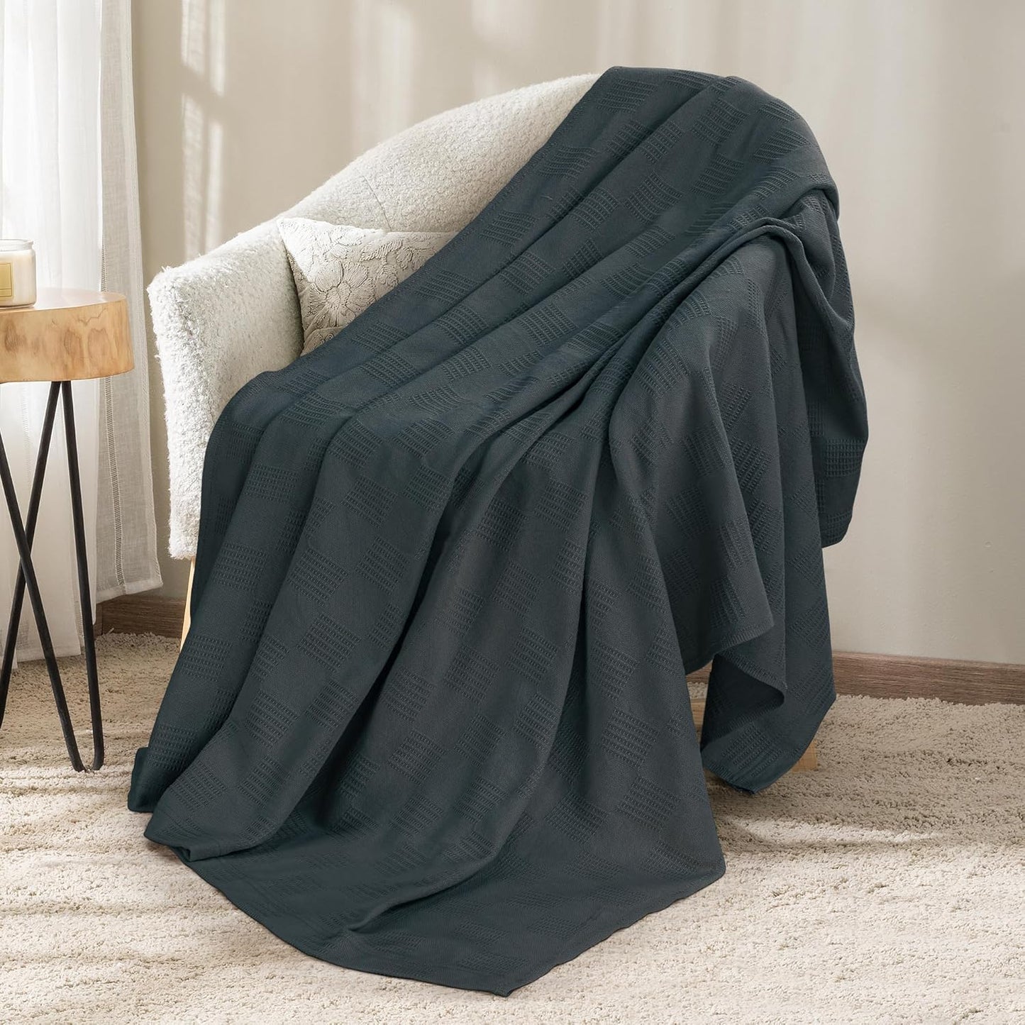 Utopia Bedding Smoke Gray 100% Cotton Blanket [Queen Size - 90x90 Inch] 350GSM Lightweight, Soft and Breathable Thermal Blanket for All Seasons
